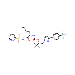 CCCC[C@H](NC(=O)O[C@H](Cn1ccc(-c2ccc(C(F)(F)F)cc2)n1)C(C)(C)C)C(=O)CNS(=O)(=O)c1ccccn1 ZINC000014972266