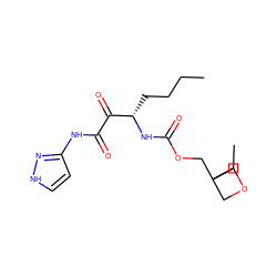 CCCC[C@H](NC(=O)OCC1(CC)COC1)C(=O)C(=O)Nc1cc[nH]n1 ZINC000013583772