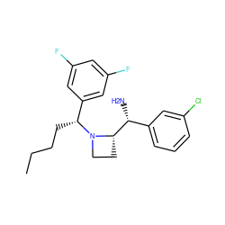 CCCC[C@H](c1cc(F)cc(F)c1)N1CC[C@H]1[C@H](N)c1cccc(Cl)c1 ZINC000022941674