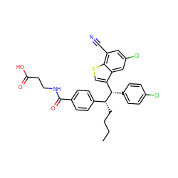 CCCC[C@H](c1ccc(C(=O)NCCC(=O)O)cc1)[C@@H](c1ccc(Cl)cc1)c1csc2c(C#N)cc(Cl)cc12 ZINC000141254624