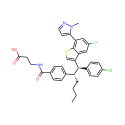 CCCC[C@H](c1ccc(C(=O)NCCC(=O)O)cc1)[C@H](c1ccc(Cl)cc1)c1csc2c(-c3ccnn3C)cc(F)cc12 ZINC000115953399