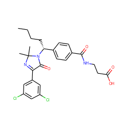 CCCC[C@H](c1ccc(C(=O)NCCC(=O)O)cc1)N1C(=O)C(c2cc(Cl)cc(Cl)c2)=NC1(C)C ZINC000169700302