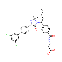 CCCC[C@H](c1ccc(C(=O)NCCC(=O)O)cc1)N1C(=O)C(c2ccc(-c3cc(Cl)cc(Cl)c3)cc2)=NC1(C)C ZINC000169700300