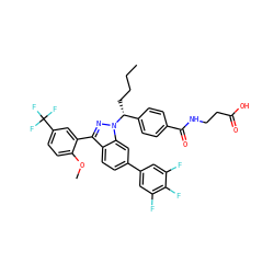 CCCC[C@H](c1ccc(C(=O)NCCC(=O)O)cc1)n1nc(-c2cc(C(F)(F)F)ccc2OC)c2ccc(-c3cc(F)c(F)c(F)c3)cc21 ZINC000473087649