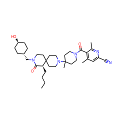 CCCC[C@H]1C(=O)N(C[C@H]2CC[C@H](O)CC2)CCC12CCN(C1(C)CCN(C(=O)c3c(C)cc(C#N)nc3C)CC1)CC2 ZINC000299848991