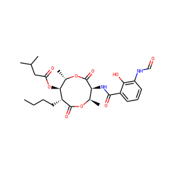 CCCC[C@H]1C(=O)O[C@H](C)[C@H](NC(=O)c2cccc(NC=O)c2O)C(=O)O[C@@H](C)[C@@H]1OC(=O)CC(C)C ZINC000004212164