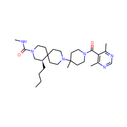 CCCC[C@H]1CN(C(=O)NC)CCC12CCN(C1(C)CCN(C(=O)c3c(C)ncnc3C)CC1)CC2 ZINC000040934546