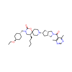 CCCC[C@H]1CN(C[C@H]2CC[C@H](OCC)CC2)C(=O)OC12CCN([C@@H]1C[C@@H]3CN(C(=O)c4c(C)ncnc4C)C[C@@H]3C1)CC2 ZINC000253992324