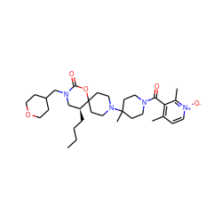 CCCC[C@H]1CN(CC2CCOCC2)C(=O)OC12CCN(C1(C)CCN(C(=O)c3c(C)cc[n+]([O-])c3C)CC1)CC2 ZINC000049771245