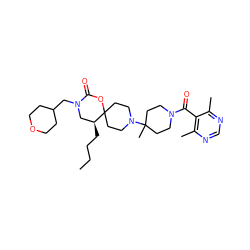 CCCC[C@H]1CN(CC2CCOCC2)C(=O)OC12CCN(C1(C)CCN(C(=O)c3c(C)ncnc3C)CC1)CC2 ZINC000049768134