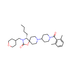 CCCC[C@H]1N(CC2CCOCC2)C(=O)OC12CCN(C1CCN(C(=O)c3c(C)cccc3C)CC1)CC2 ZINC000049114609