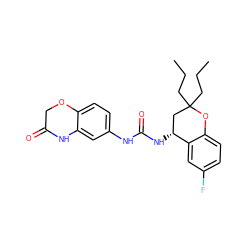 CCCC1(CCC)C[C@@H](NC(=O)Nc2ccc3c(c2)NC(=O)CO3)c2cc(F)ccc2O1 ZINC000143628633