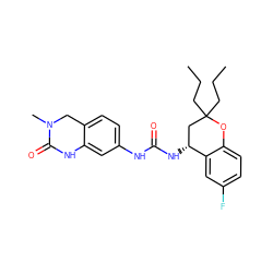 CCCC1(CCC)C[C@@H](NC(=O)Nc2ccc3c(c2)NC(=O)N(C)C3)c2cc(F)ccc2O1 ZINC000143586348