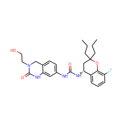 CCCC1(CCC)C[C@@H](NC(=O)Nc2ccc3c(c2)NC(=O)N(CCO)C3)c2cccc(F)c2O1 ZINC000143103665