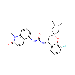 CCCC1(CCC)C[C@@H](NC(=O)Nc2cccc3c2ccc(=O)n3C)c2cccc(F)c2O1 ZINC000143462030