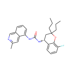 CCCC1(CCC)C[C@@H](NC(=O)Nc2cccc3cnc(C)cc23)c2cccc(F)c2O1 ZINC000059259620