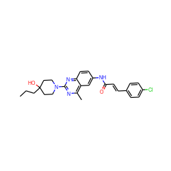 CCCC1(O)CCN(c2nc(C)c3cc(NC(=O)/C=C/c4ccc(Cl)cc4)ccc3n2)CC1 ZINC000084586574
