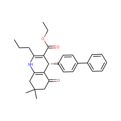 CCCC1=C(C(=O)OCC)[C@H](c2ccc(-c3ccccc3)cc2)C2=C(CC(C)(C)CC2=O)N1 ZINC000095571661