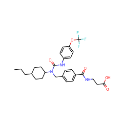 CCCC1CCC(N(Cc2ccc(C(=O)NCCC(=O)O)cc2)C(=O)Nc2ccc(OC(F)(F)F)cc2)CC1 ZINC000036351411