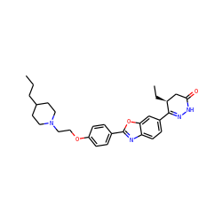 CCCC1CCN(CCOc2ccc(-c3nc4ccc(C5=NNC(=O)C[C@@H]5CC)cc4o3)cc2)CC1 ZINC000168893320