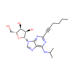 CCCCC#Cc1nc(NC(C)C)c2ncn([C@@H]3O[C@H](CO)[C@@H](O)[C@H]3O)c2n1 ZINC000013475051