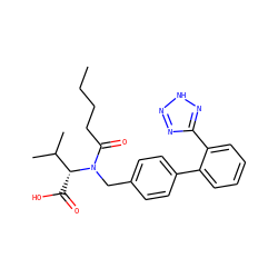 CCCCC(=O)N(Cc1ccc(-c2ccccc2-c2nn[nH]n2)cc1)[C@H](C(=O)O)C(C)C ZINC000003875259
