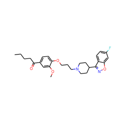 CCCCC(=O)c1ccc(OCCCN2CCC(c3noc4cc(F)ccc34)CC2)c(OC)c1 ZINC000013740860