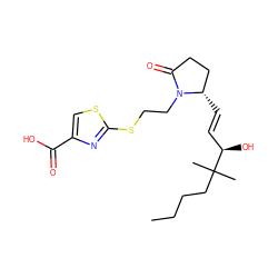 CCCCC(C)(C)[C@H](O)/C=C/[C@H]1CCC(=O)N1CCSc1nc(C(=O)O)cs1 ZINC000059783672