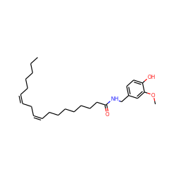 CCCCC/C=C\C/C=C\CCCCCCCC(=O)NCc1ccc(O)c(OC)c1 ZINC000033956305