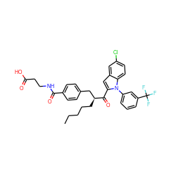 CCCCC[C@@H](Cc1ccc(C(=O)NCCC(=O)O)cc1)C(=O)c1cc2cc(Cl)ccc2n1-c1cccc(C(F)(F)F)c1 ZINC000043194503