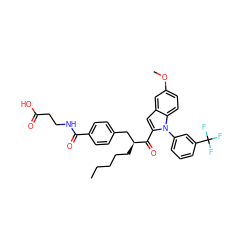 CCCCC[C@@H](Cc1ccc(C(=O)NCCC(=O)O)cc1)C(=O)c1cc2cc(OC)ccc2n1-c1cccc(C(F)(F)F)c1 ZINC000073195987