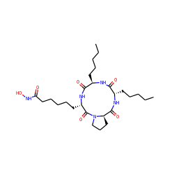 CCCCC[C@@H]1NC(=O)[C@H]2CCCN2C(=O)[C@H](CCCCCC(=O)NO)NC(=O)[C@@H](CCCCC)NC1=O ZINC000299829819