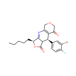 CCCCC[C@@H]1OC(=O)C2C1=NC1=C(C(=O)COC1)[C@H]2c1ccc(F)c(Br)c1 ZINC000040568601