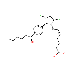 CCCCC[C@H](O)c1ccc([C@H]2[C@H](Cl)C[C@@H](Cl)[C@@H]2C/C=C\CCCC(=O)O)cc1 ZINC000138580234