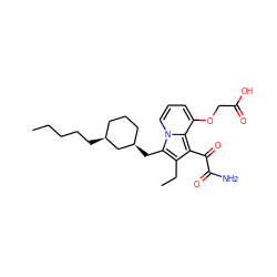 CCCCC[C@H]1CCC[C@@H](Cc2c(CC)c(C(=O)C(N)=O)c3c(OCC(=O)O)cccn23)C1 ZINC000027198648