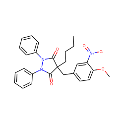 CCCCC1(Cc2ccc(OC)c([N+](=O)[O-])c2)C(=O)N(c2ccccc2)N(c2ccccc2)C1=O ZINC000008625248