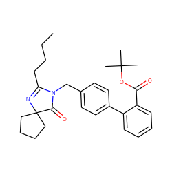 CCCCC1=NC2(CCCC2)C(=O)N1Cc1ccc(-c2ccccc2C(=O)OC(C)(C)C)cc1 ZINC000013833592