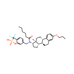 CCCCCC(=O)N(Cc1ccc(C(F)(F)P(=O)(O)O)cc1)[C@H]1CC[C@H]2[C@@H]3CCc4cc(OCCC)ccc4[C@H]3CC[C@@]21C ZINC000026734609