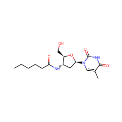 CCCCCC(=O)N[C@H]1C[C@H](n2cc(C)c(=O)[nH]c2=O)O[C@@H]1CO ZINC000049068423