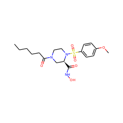 CCCCCC(=O)N1CCN(S(=O)(=O)c2ccc(OC)cc2)[C@@H](C(=O)NO)C1 ZINC000013804618