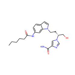 CCCCCC(=O)Nc1ccc2ccn(CC[C@H](CO)n3cnc(C(N)=O)c3)c2c1 ZINC000013580945