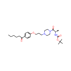 CCCCCC(=O)c1ccc(OCCCN2CCN(C(=O)[C@@H](C)NC(=O)OC(C)(C)C)CC2)cc1 ZINC000013444729