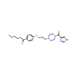 CCCCCC(=O)c1ccc(OCCCN2CCN(C(=O)c3c[nH]cn3)CC2)cc1 ZINC000013444621