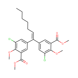 CCCCCC=C(c1cc(Cl)c(OC)c(C(=O)OC)c1)c1cc(Cl)c(OC)c(C(=O)OC)c1 ZINC000001622507