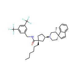 CCCCCC[C@@]1(C(=O)NCc2cc(C(F)(F)F)cc(C(F)(F)F)c2)CC[C@@H](N2CC[C@]3(C=Cc4ccccc43)[C@@H](C)C2)C1 ZINC000028704023