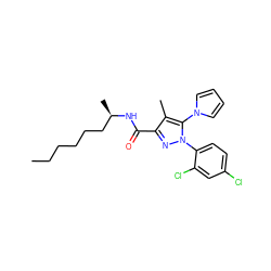 CCCCCC[C@@H](C)NC(=O)c1nn(-c2ccc(Cl)cc2Cl)c(-n2cccc2)c1C ZINC000066259941