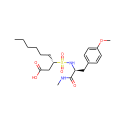 CCCCCC[C@@H](CC(=O)O)S(=O)(=O)N[C@@H](Cc1ccc(OC)cc1)C(=O)NC ZINC000026393528