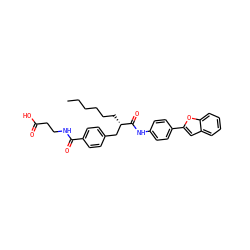 CCCCCC[C@@H](Cc1ccc(C(=O)NCCC(=O)O)cc1)C(=O)Nc1ccc(-c2cc3ccccc3o2)cc1 ZINC000026172264