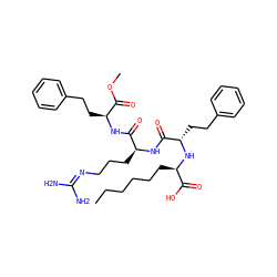 CCCCCC[C@@H](N[C@@H](CCc1ccccc1)C(=O)N[C@@H](CCCN=C(N)N)C(=O)N[C@@H](CCc1ccccc1)C(=O)OC)C(=O)O ZINC000026579476