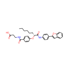 CCCCCC[C@@H](Oc1ccc(C(=O)NCCC(=O)O)cc1)C(=O)Nc1ccc(-c2cc3ccccc3o2)cc1 ZINC000026180202